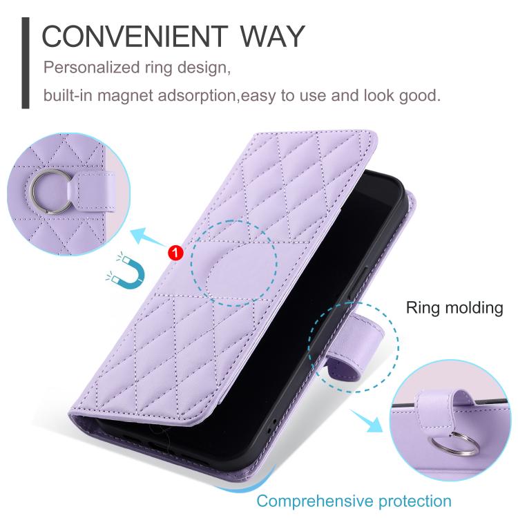 For iPhone 17e / 16e Ring Buckle Rhombic Leather Phone Case