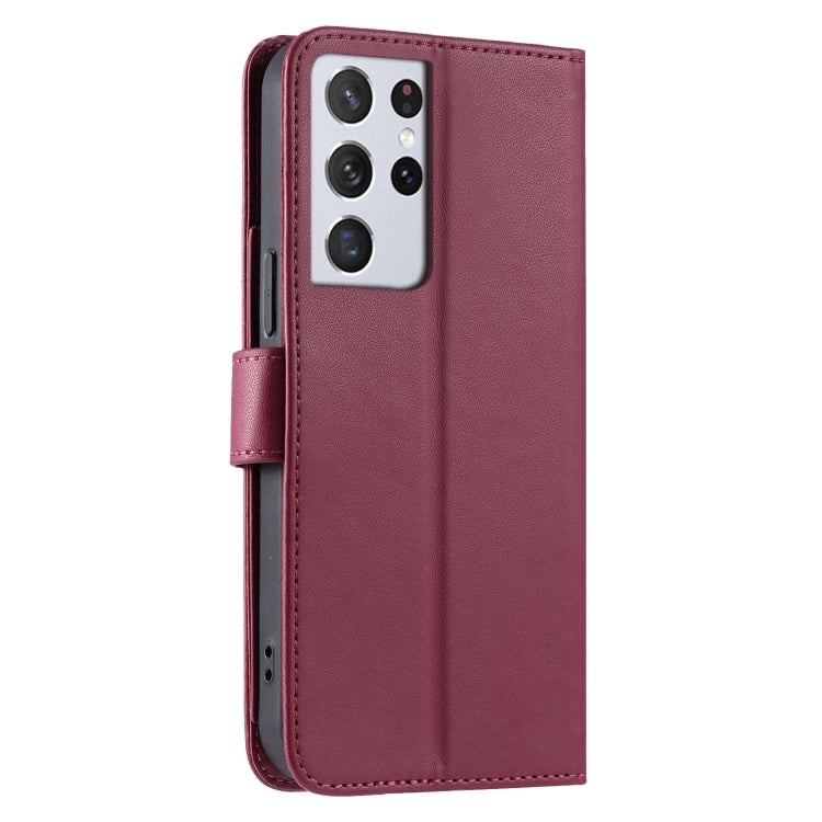 For Samsung Galaxy S21 Ultra 5G Ring Buckle Rhombic Leather Phone Case