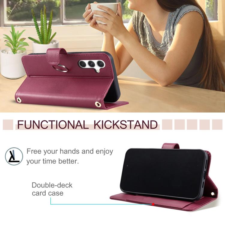 For Samsung Galaxy S25 5G Ring Buckle Rhombic Leather Phone Case