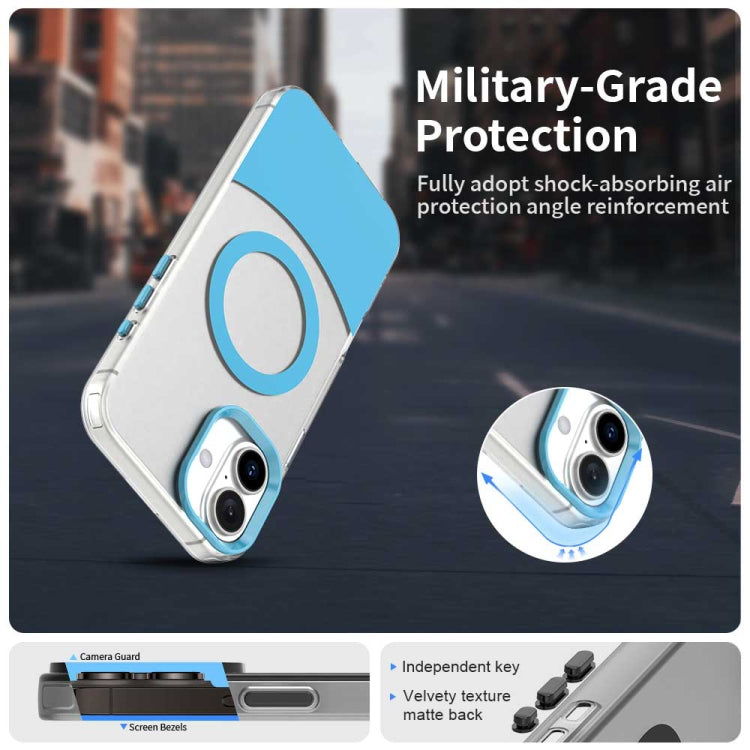 For iPhone 16 Plus Color Blocking Series MagSafe Magnetic PC Hybrid TPU Phone Case