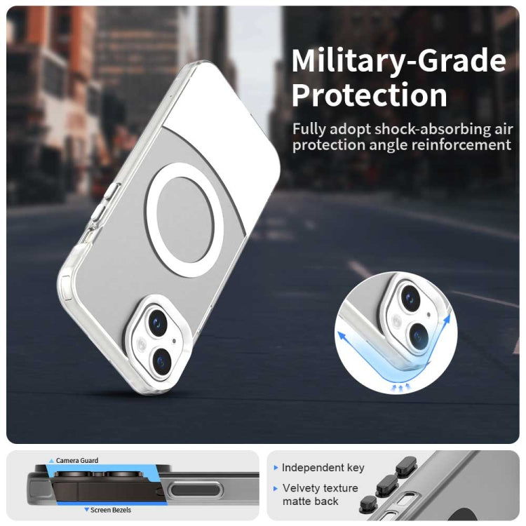 For iPhone 15 Plus Color Blocking Series MagSafe Magnetic PC Hybrid TPU Phone Case