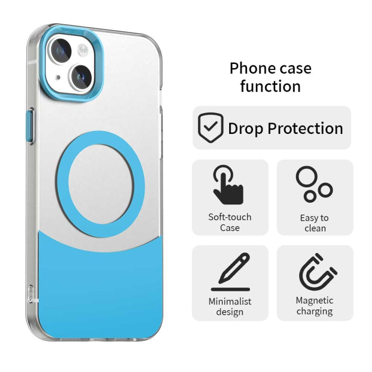 For iPhone 15 Plus Color Blocking Series MagSafe Magnetic PC Hybrid TPU Phone Case
