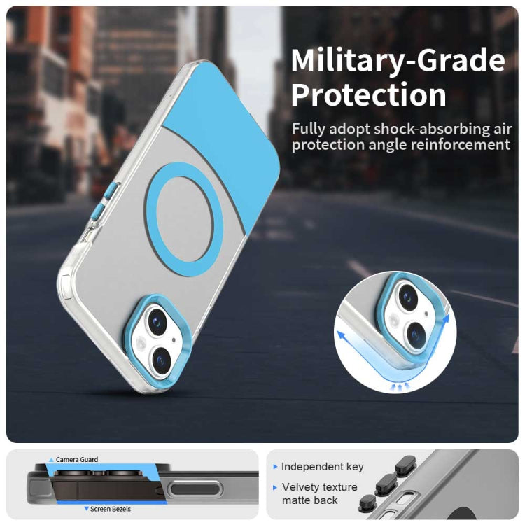For iPhone 15 Color Blocking Series MagSafe Magnetic PC Hybrid TPU Phone Case