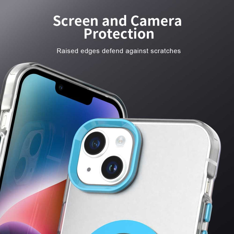 For iPhone 14 Plus Color Blocking Series MagSafe Magnetic PC Hybrid TPU Phone Case