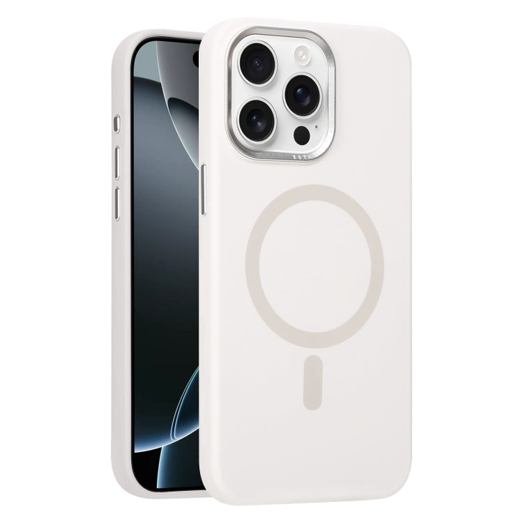 For iPhone 16 Pro Max Metal Lens Frame Liquid Silicone MagSafe Phone Case