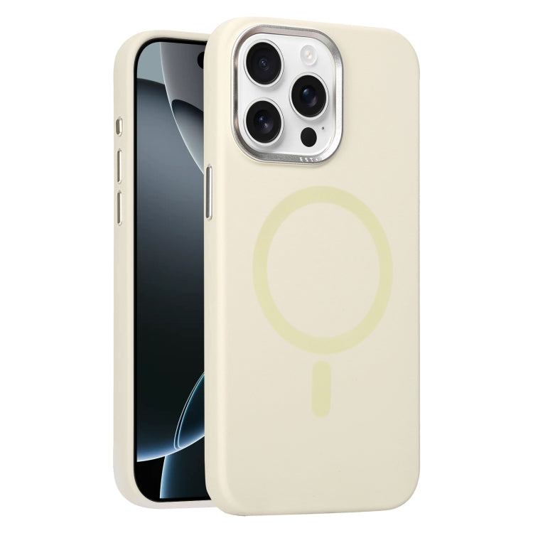 For iPhone 16 Pro Max Metal Lens Frame Liquid Silicone MagSafe Phone Case