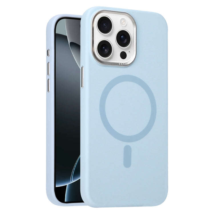 For iPhone 16 Pro Max Metal Lens Frame Liquid Silicone MagSafe Phone Case