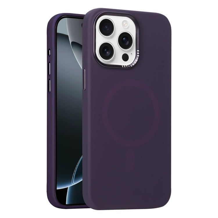 For iPhone 16 Pro Metal Lens Frame Liquid Silicone MagSafe Phone Case
