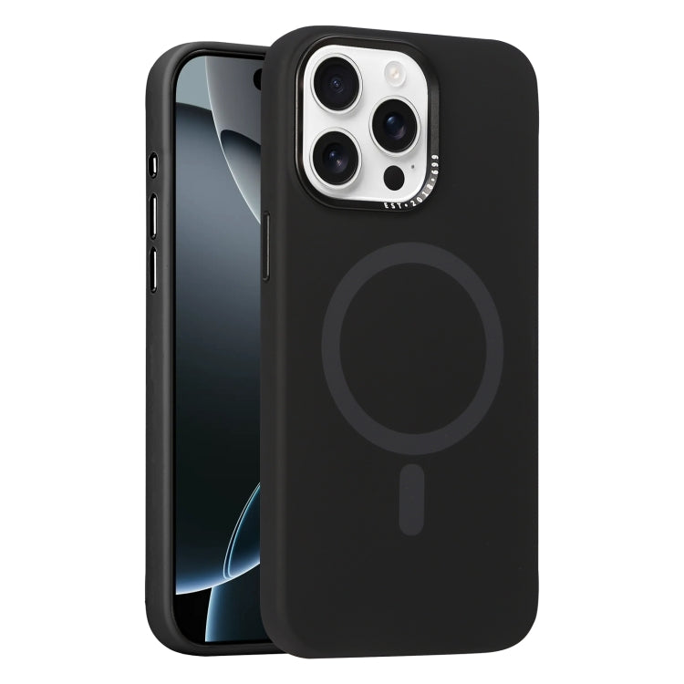 For iPhone 16 Pro Metal Lens Frame Liquid Silicone MagSafe Phone Case