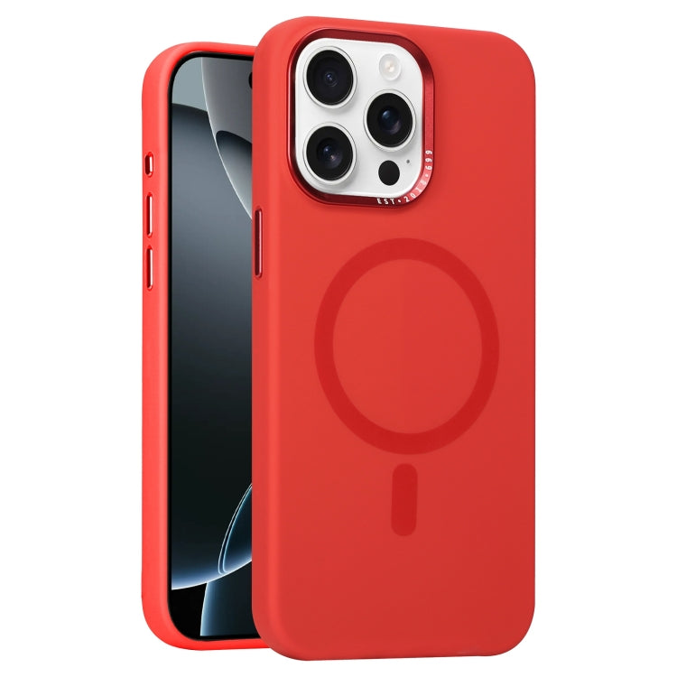 For iPhone 16 Pro Metal Lens Frame Liquid Silicone MagSafe Phone Case
