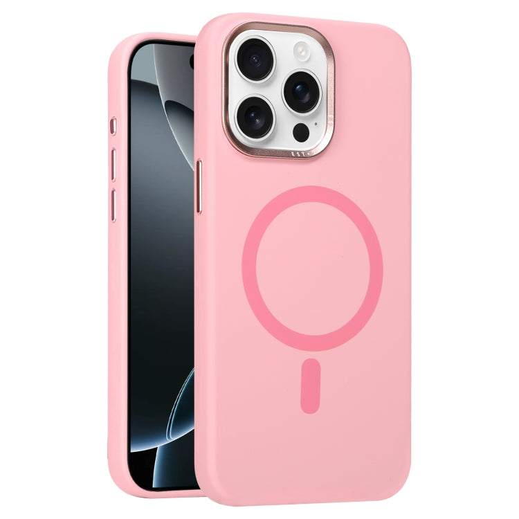 For iPhone 16 Pro Metal Lens Frame Liquid Silicone MagSafe Phone Case