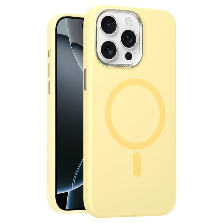 For iPhone 16 Pro Metal Lens Frame Liquid Silicone MagSafe Phone Case