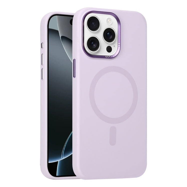 For iPhone 16 Pro Metal Lens Frame Liquid Silicone MagSafe Phone Case