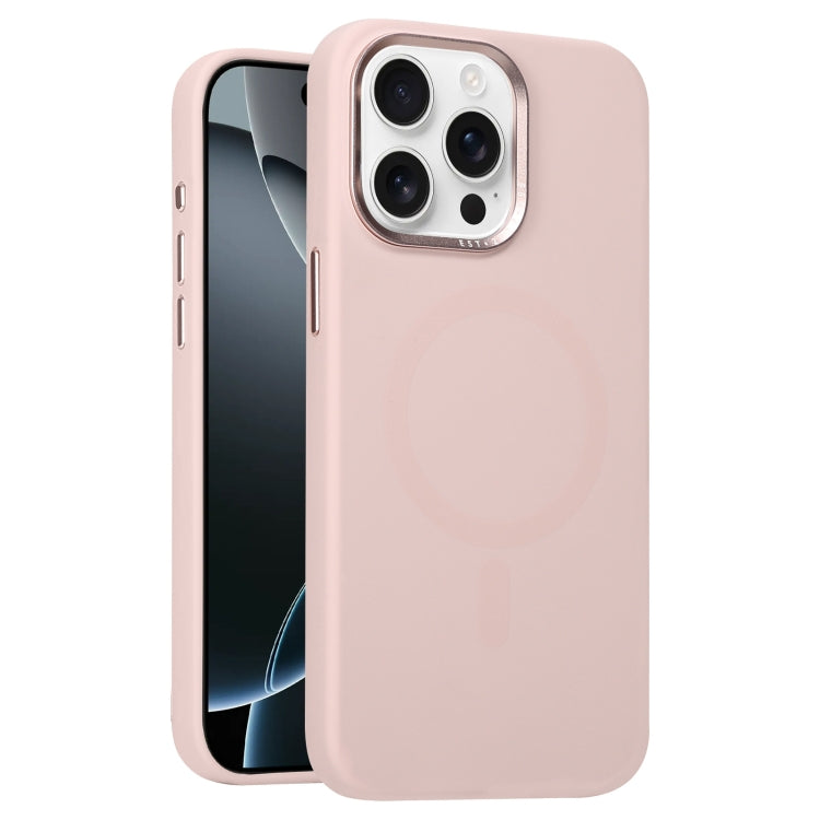 For iPhone 16 Pro Metal Lens Frame Liquid Silicone MagSafe Phone Case