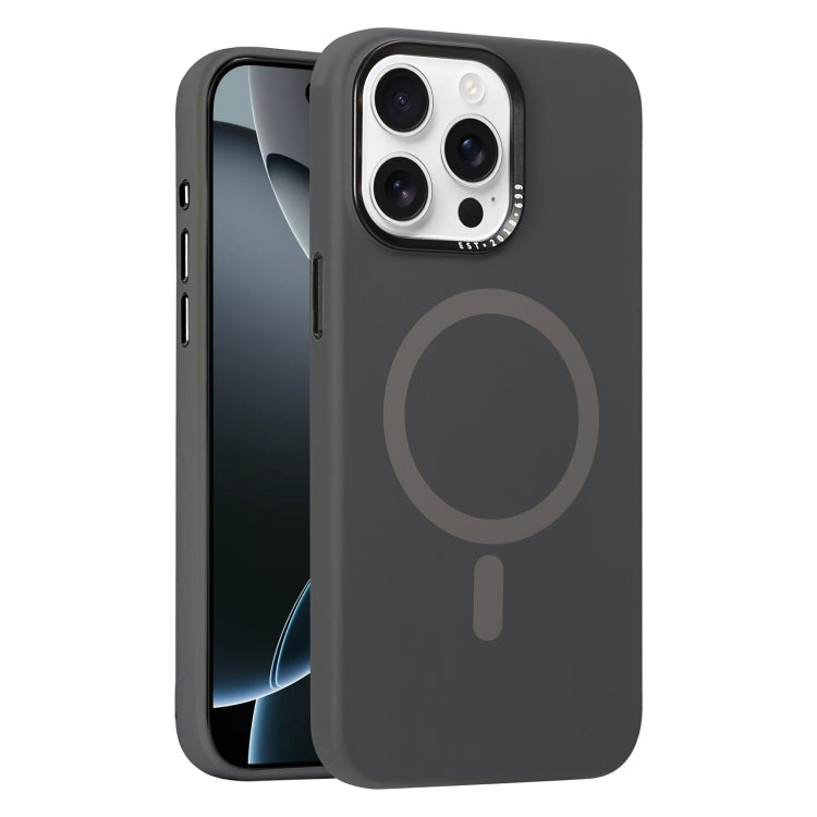 For iPhone 16 Pro Metal Lens Frame Liquid Silicone MagSafe Phone Case