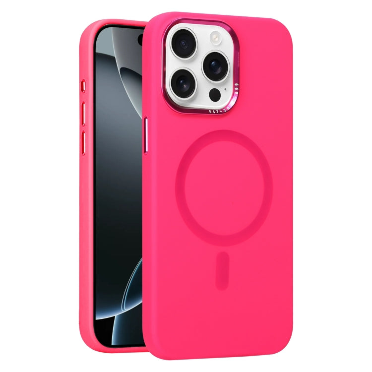 For iPhone 16 Pro Metal Lens Frame Liquid Silicone MagSafe Phone Case