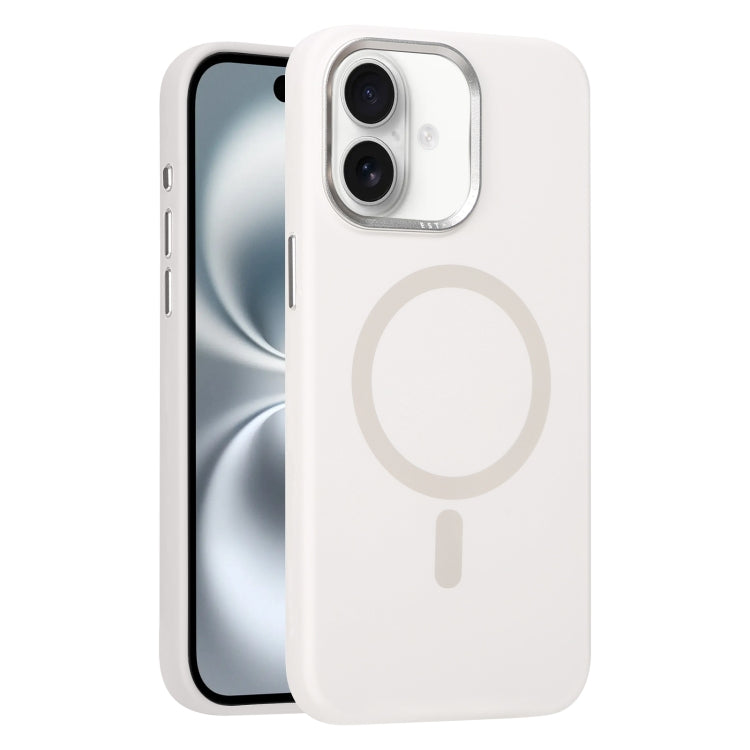 For iPhone 16 Plus Metal Lens Frame Liquid Silicone MagSafe Phone Case