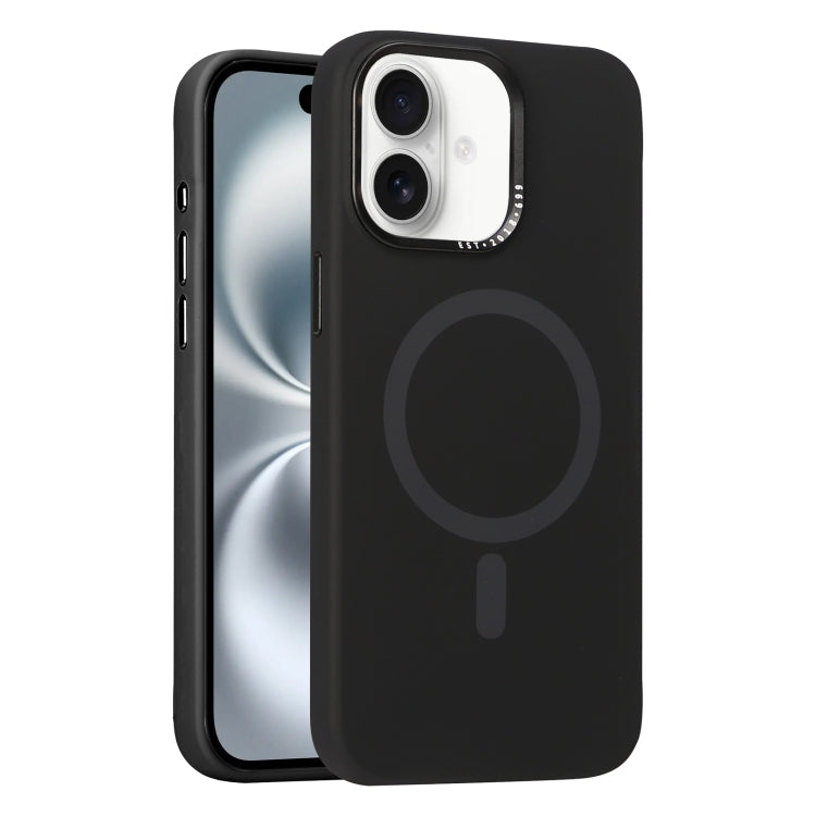 For iPhone 16 Plus Metal Lens Frame Liquid Silicone MagSafe Phone Case