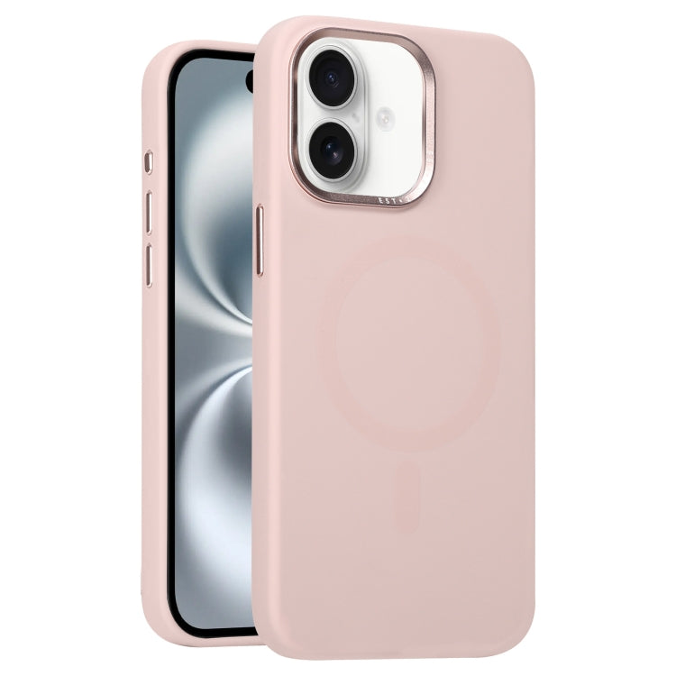 For iPhone 16 Plus Metal Lens Frame Liquid Silicone MagSafe Phone Case