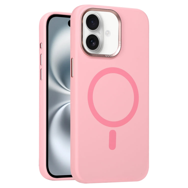 For iPhone 16 Metal Lens Frame Liquid Silicone MagSafe Phone Case