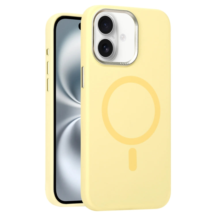 For iPhone 16 Metal Lens Frame Liquid Silicone MagSafe Phone Case
