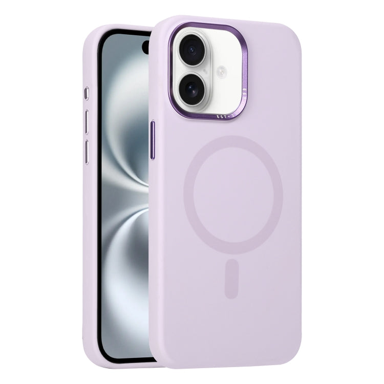 For iPhone 16 Metal Lens Frame Liquid Silicone MagSafe Phone Case