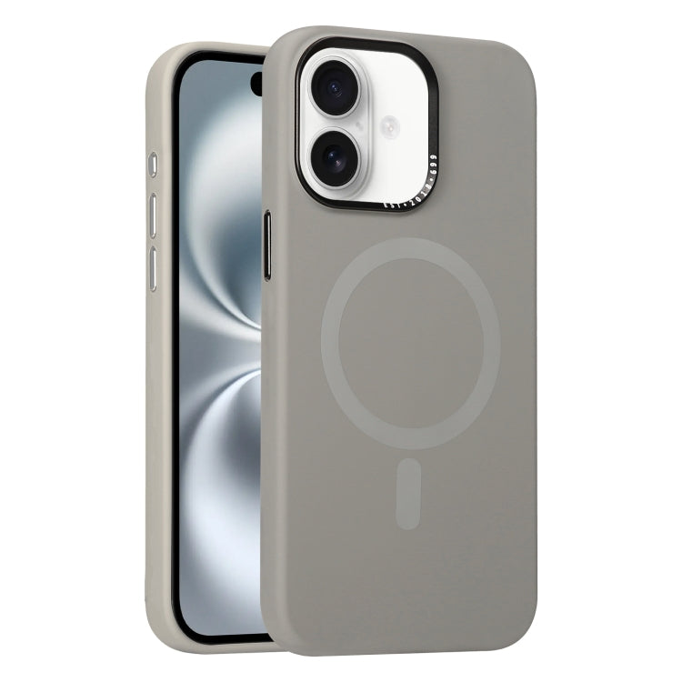 For iPhone 16 Metal Lens Frame Liquid Silicone MagSafe Phone Case