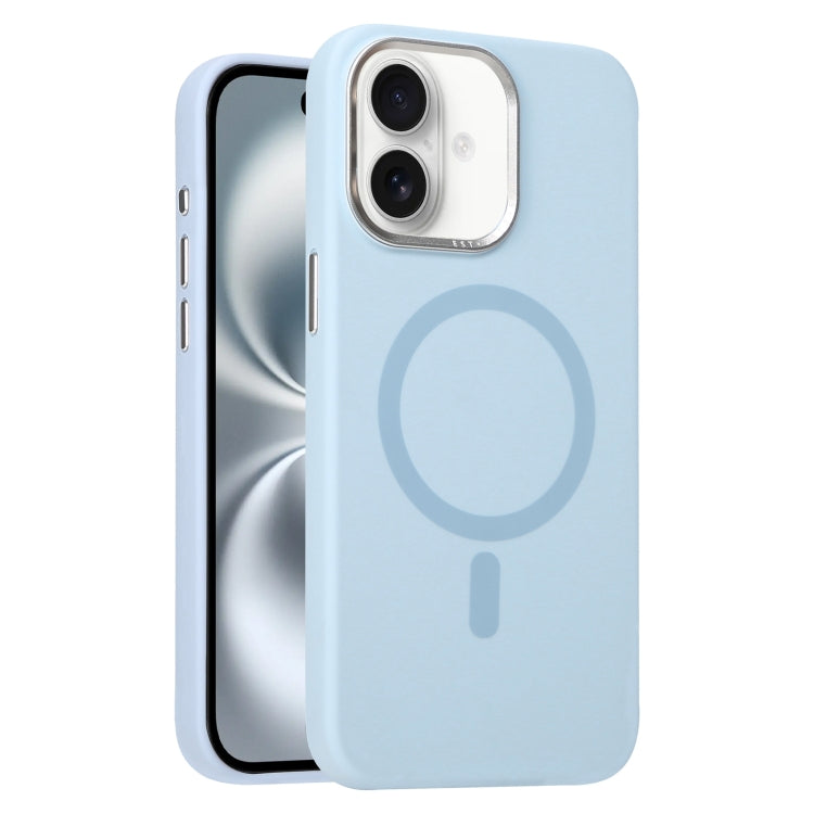 For iPhone 16 Metal Lens Frame Liquid Silicone MagSafe Phone Case