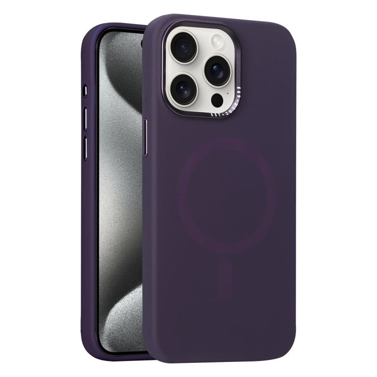 For iPhone 15 Pro Max Metal Lens Frame Liquid Silicone MagSafe Phone Case