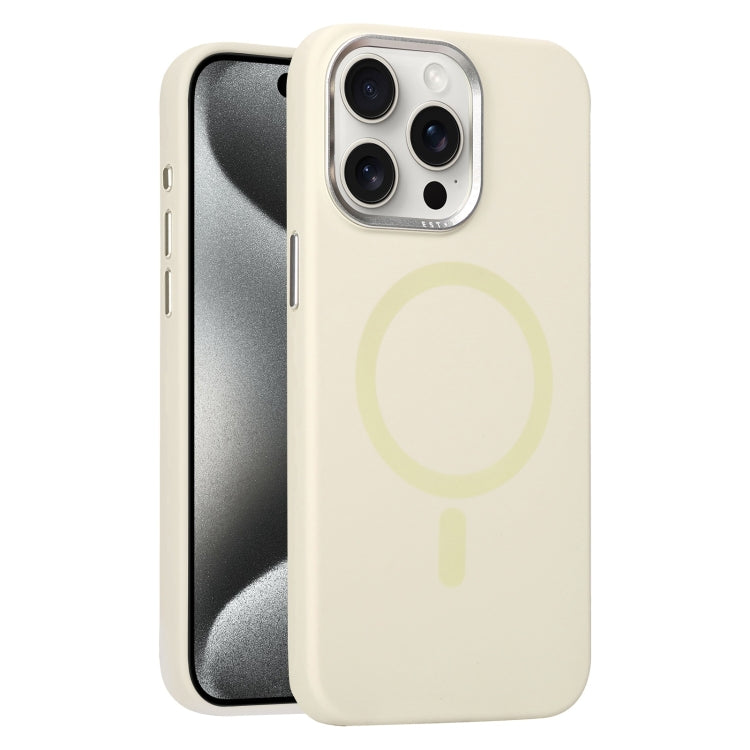 For iPhone 15 Pro Max Metal Lens Frame Liquid Silicone MagSafe Phone Case
