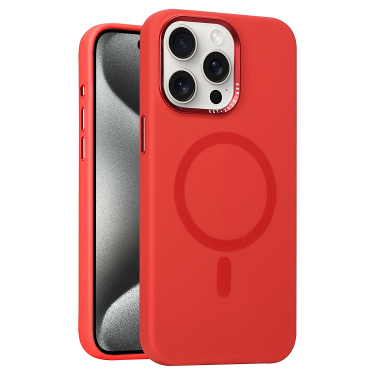 For iPhone 15 Pro Max Metal Lens Frame Liquid Silicone MagSafe Phone Case