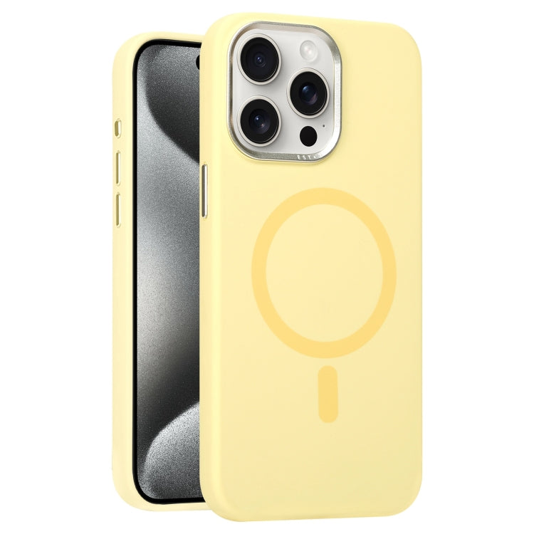 For iPhone 15 Pro Max Metal Lens Frame Liquid Silicone MagSafe Phone Case