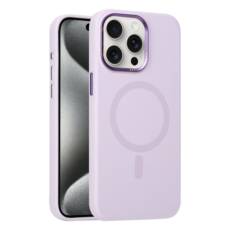 For iPhone 15 Pro Max Metal Lens Frame Liquid Silicone MagSafe Phone Case