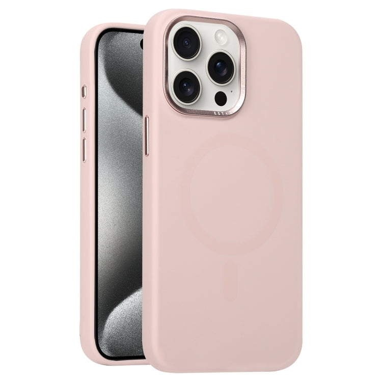 For iPhone 15 Pro Max Metal Lens Frame Liquid Silicone MagSafe Phone Case