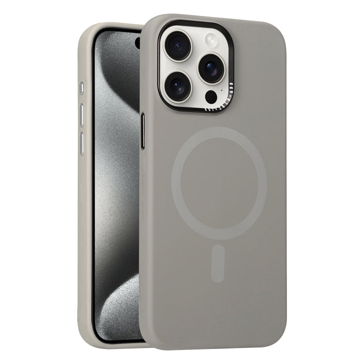 For iPhone 15 Pro Max Metal Lens Frame Liquid Silicone MagSafe Phone Case