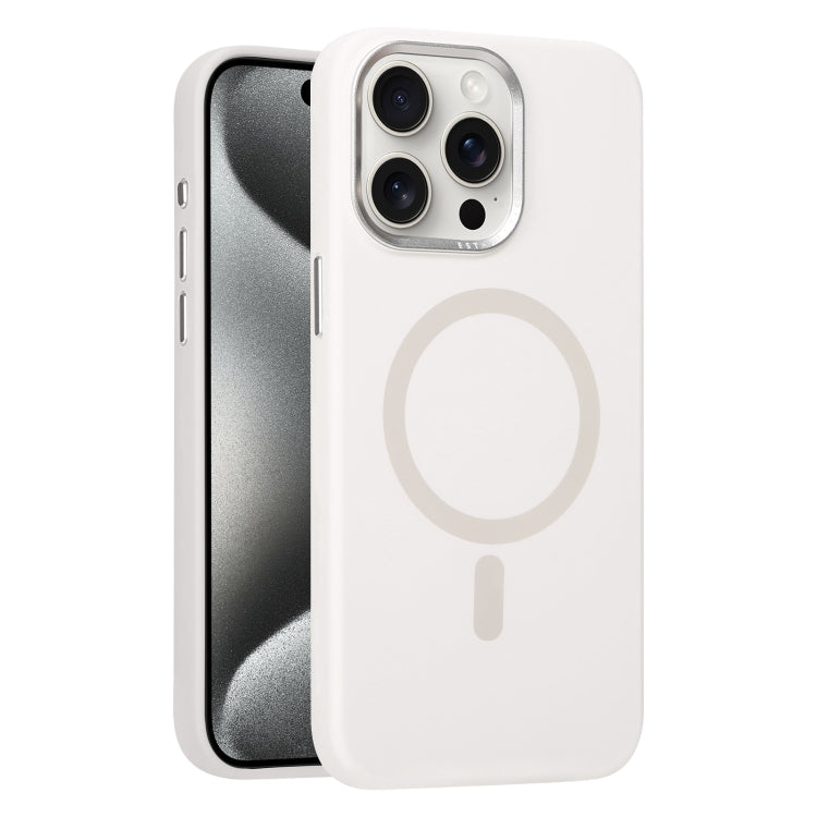For iPhone 15 Pro Metal Lens Frame Liquid Silicone MagSafe Phone Case