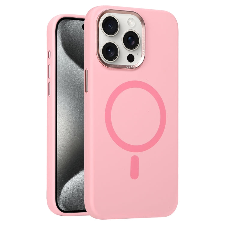 For iPhone 15 Pro Metal Lens Frame Liquid Silicone MagSafe Phone Case
