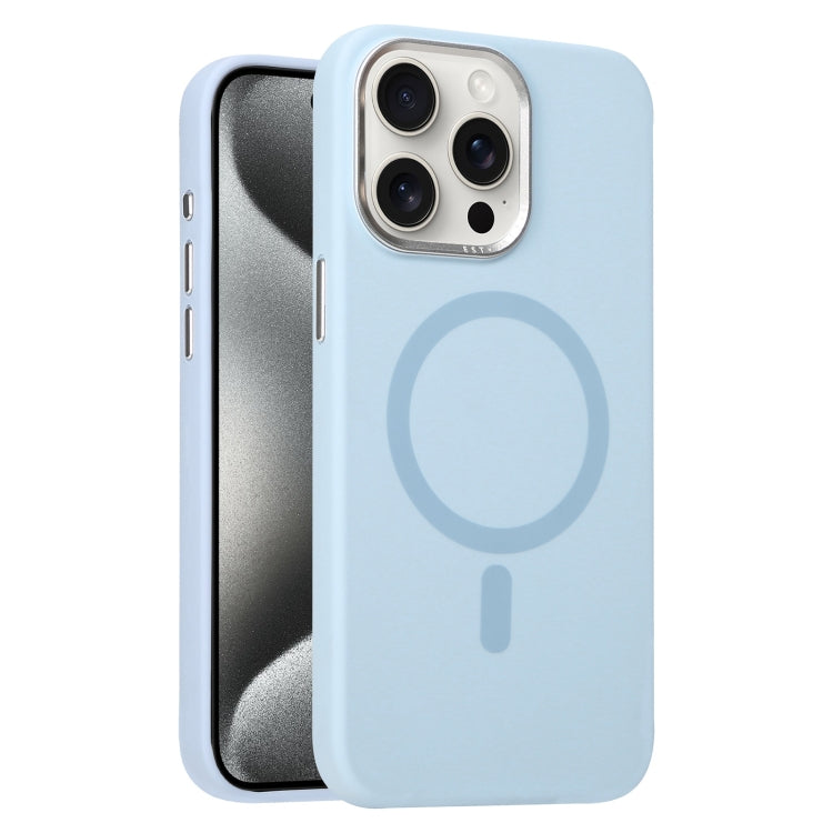 For iPhone 15 Pro Metal Lens Frame Liquid Silicone MagSafe Phone Case