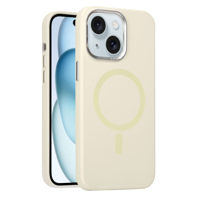 For iPhone 15 Metal Lens Frame Liquid Silicone MagSafe Phone Case
