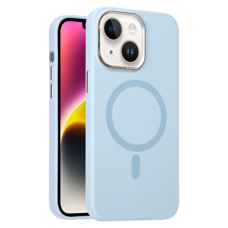 For iPhone 14 Metal Lens Frame Liquid Silicone MagSafe Phone Case