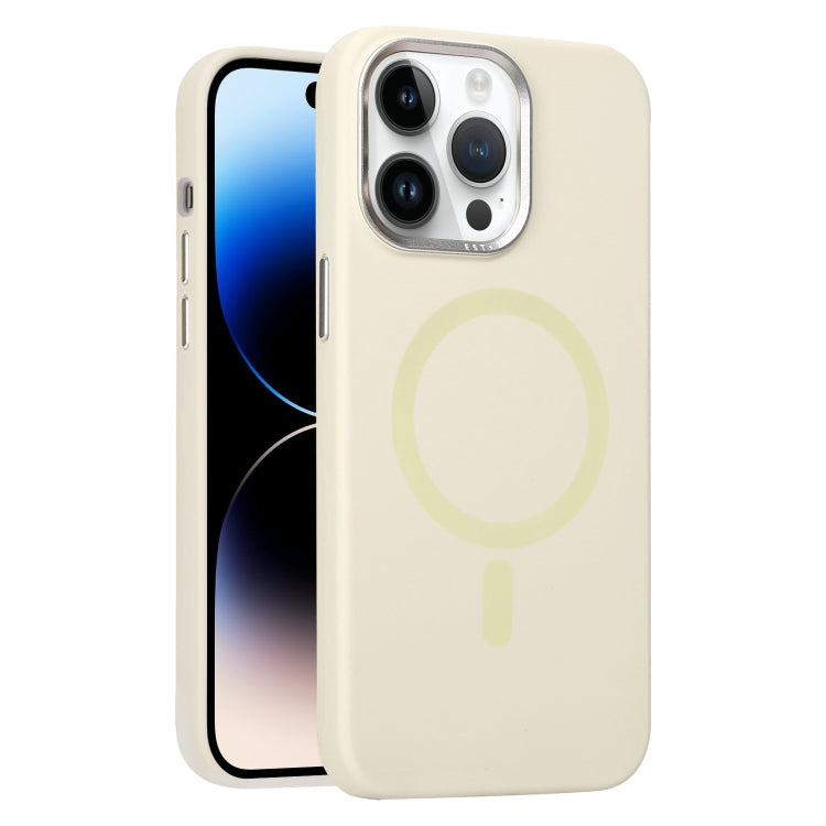 For iPhone 14 Pro Metal Lens Frame Liquid Silicone MagSafe Phone Case