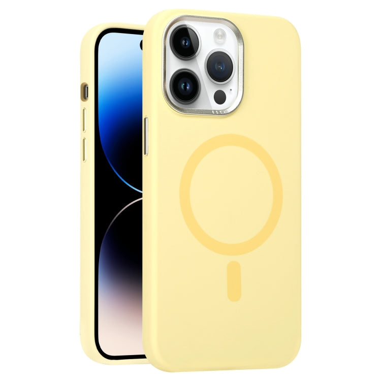 For iPhone 14 Pro Metal Lens Frame Liquid Silicone MagSafe Phone Case