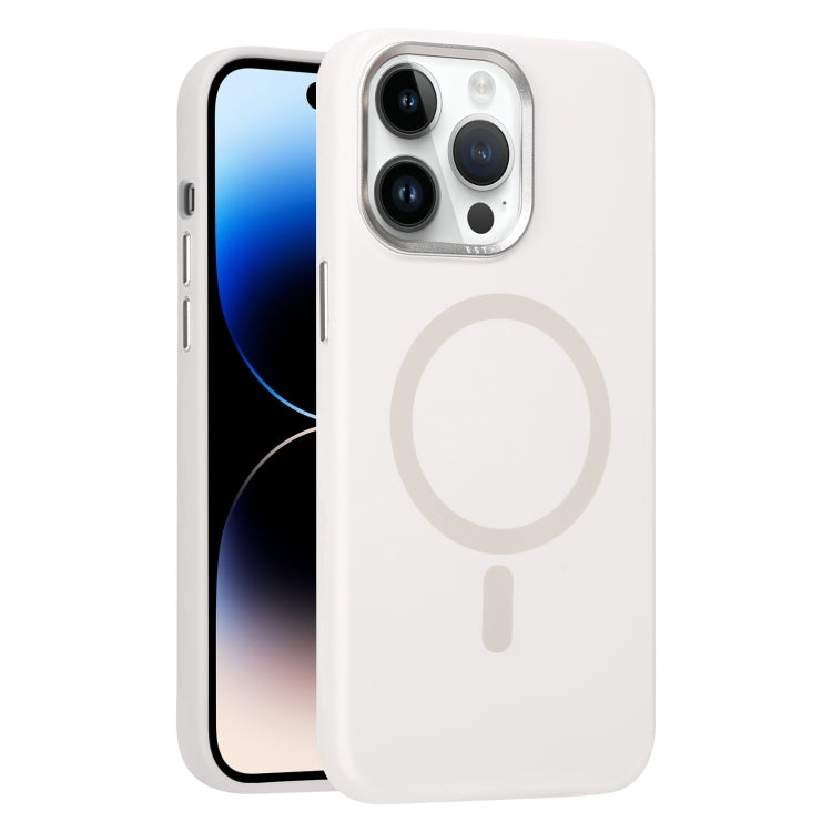 For iPhone 14 Pro Max Metal Lens Frame Liquid Silicone MagSafe Phone Case