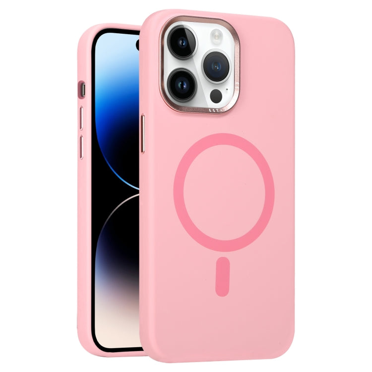 For iPhone 14 Pro Max Metal Lens Frame Liquid Silicone MagSafe Phone Case