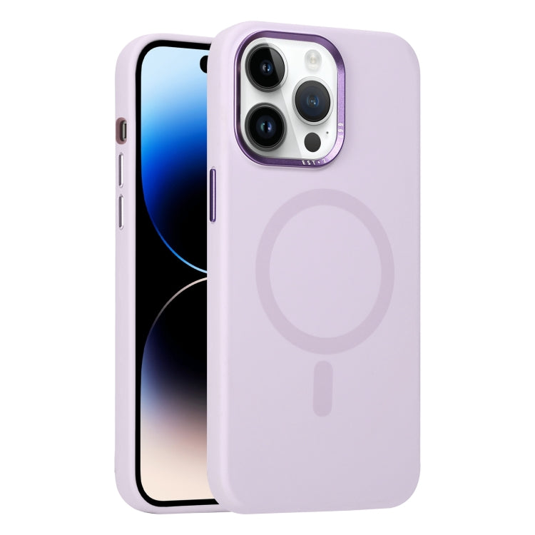 For iPhone 14 Pro Max Metal Lens Frame Liquid Silicone MagSafe Phone Case