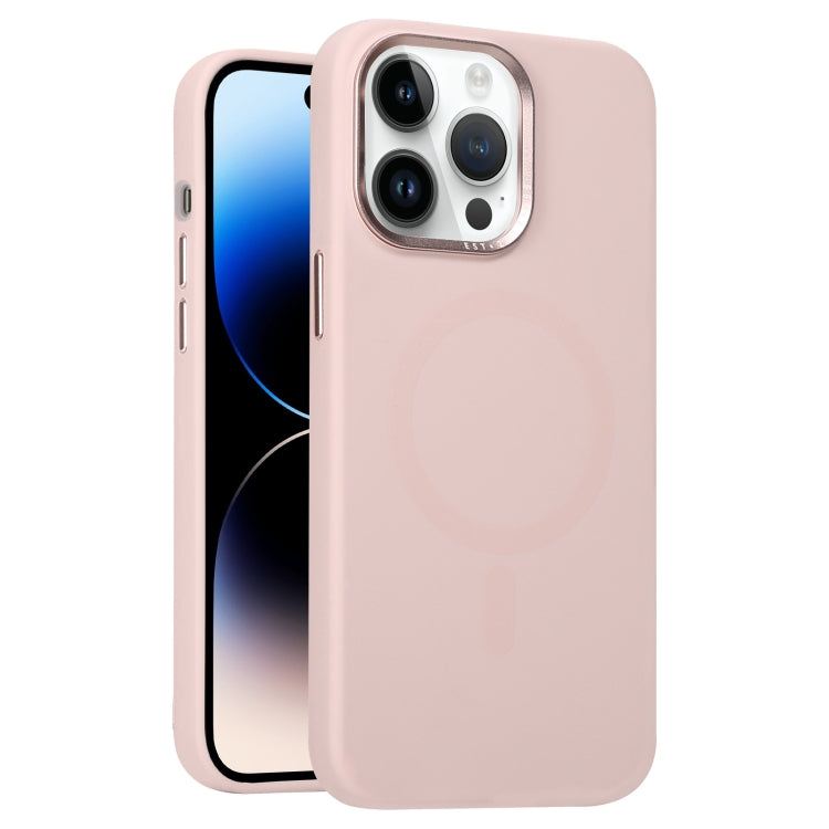 For iPhone 14 Pro Max Metal Lens Frame Liquid Silicone MagSafe Phone Case