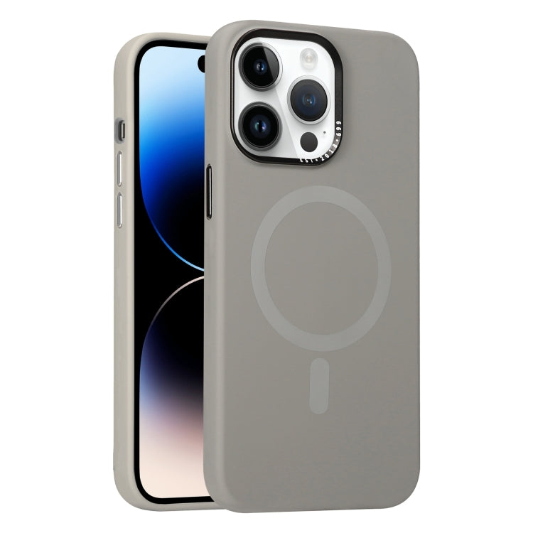 For iPhone 14 Pro Max Metal Lens Frame Liquid Silicone MagSafe Phone Case
