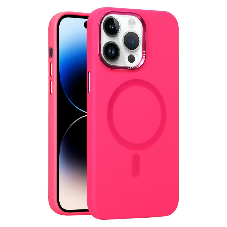 For iPhone 14 Pro Max Metal Lens Frame Liquid Silicone MagSafe Phone Case