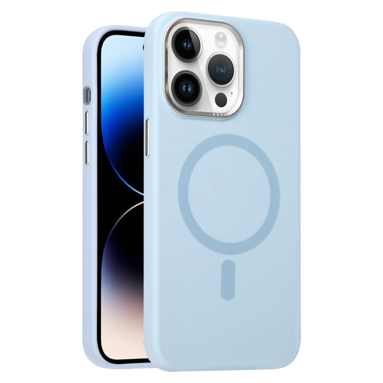 For iPhone 14 Pro Max Metal Lens Frame Liquid Silicone MagSafe Phone Case