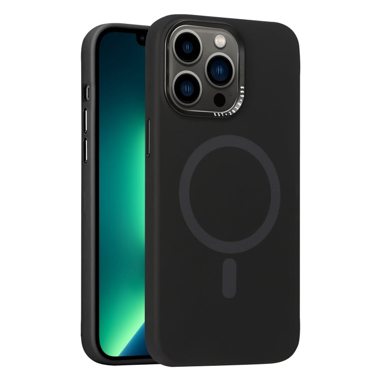 For iPhone 13 Pro Max Metal Lens Frame Liquid Silicone MagSafe Phone Case